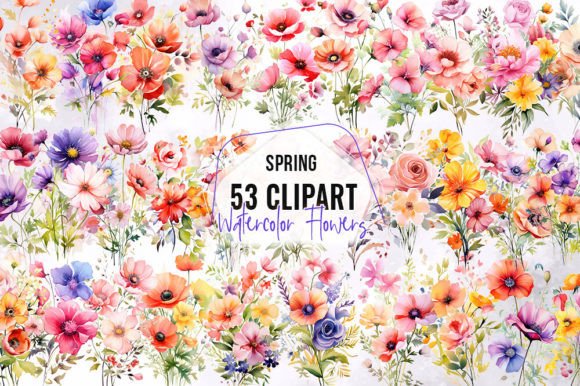 50 Watercolor Spring Flowers Clipart: Illustrations Review