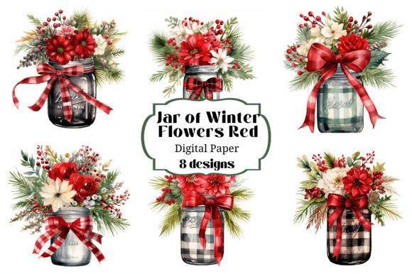8 Mason Jar Winter Flowers Illustrations Review