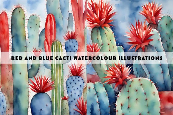 Blue and Red Cactus Watercolour Duo Illustrations Review