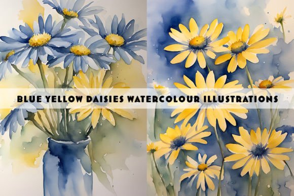 Blue and Yellow Daisies Illustrations for Crafters