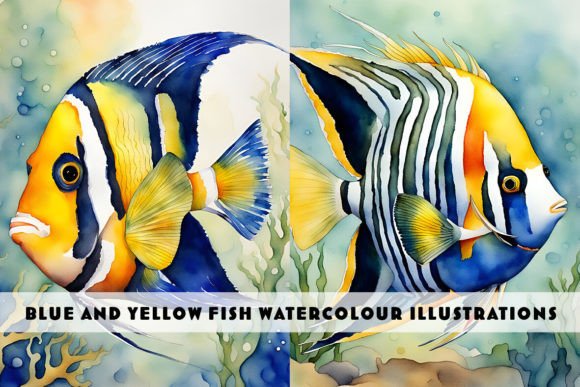 Blue and Yellow Fish Watercolour Duo Illustrations