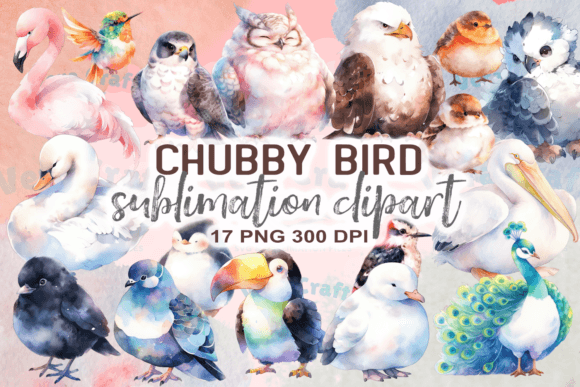 Chubby Bird Watercolor Clipart: Editorial Illustrations