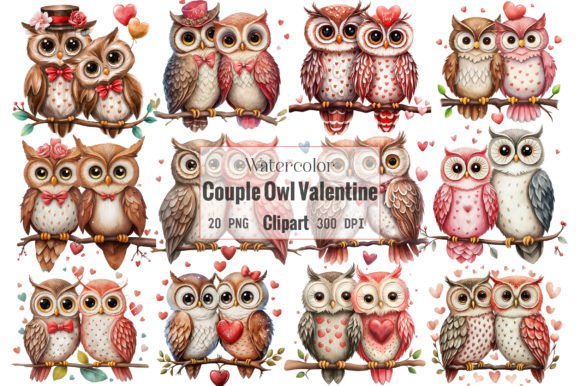 Couple Owl Valentine Watercolor Clipart: Illustrations Review