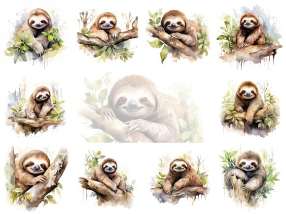 Cute Sloth Watercolor Clipart Bundle: Illustrations Review