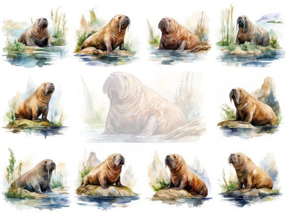 Cute Watercolor Walrus Illustrations for Crafters