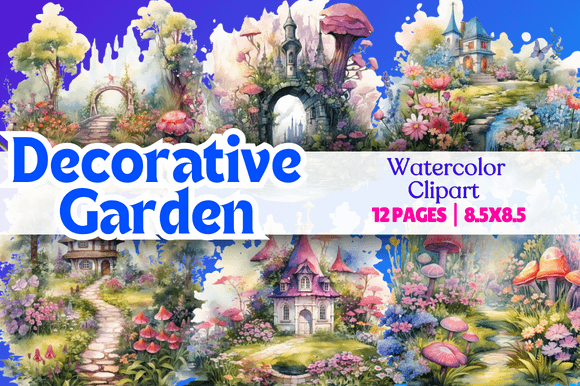 Decorative Garden Watercolor Clipart Illustrations
