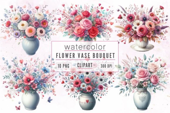 Flower Vase Watercolor Clipart: Illustrations for Branding