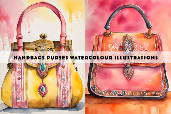 Handbags Watercolour Illustration for Commercial Use