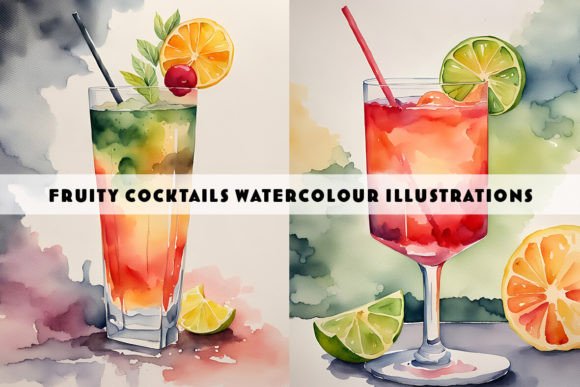 Orange Cocktail Watercolour Duo: Illustrations for Sellers