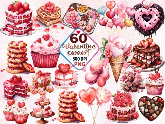 Valentine Watercolor Sweets Sublimation Illustrations
