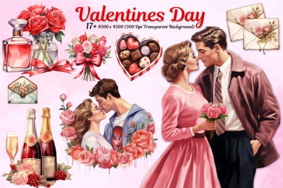 Valentines Day Watercolor Illustrations for Crafters