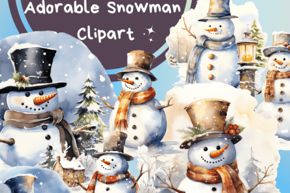 Watercolor Adorable Snowman Clipart: Festive Illustrations
