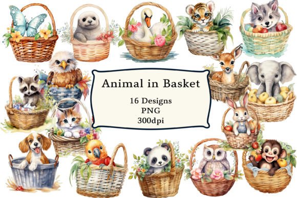Watercolor Animal in Basket Clipart Illustrations Review