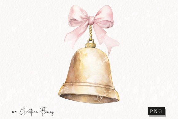 Watercolor Bell and Bow Clipart: Editorial Illustrations