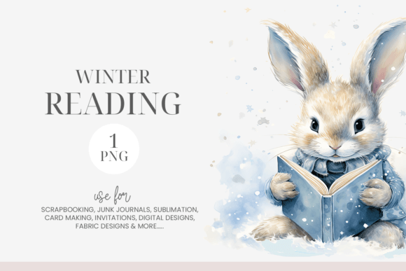 Watercolor Bunny Reading Clipart PNG Review