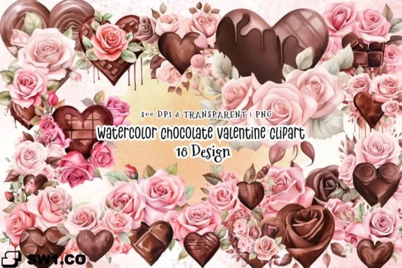 Watercolor Chocolate Valentine Clipart for Embroidery