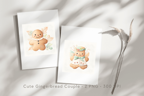 Watercolor Cute Gingerbread Couple Illustrations