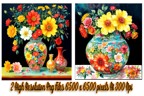 Watercolor Flowers in Vase Set of 2 Illustrations