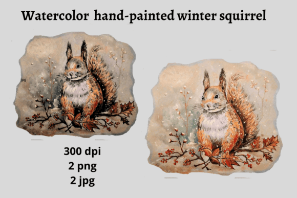 Watercolor Hand-painted Winter Squirrel Illustrations