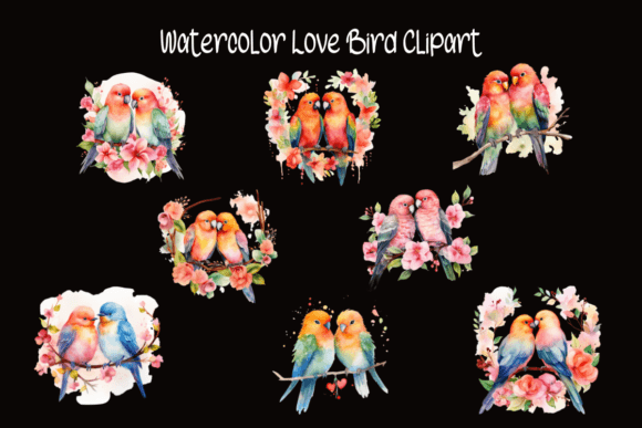Watercolor Love Bird Clipart: Illustrations for Branding