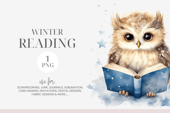 Watercolor Owl Reading Clipart PNG for Illustrations