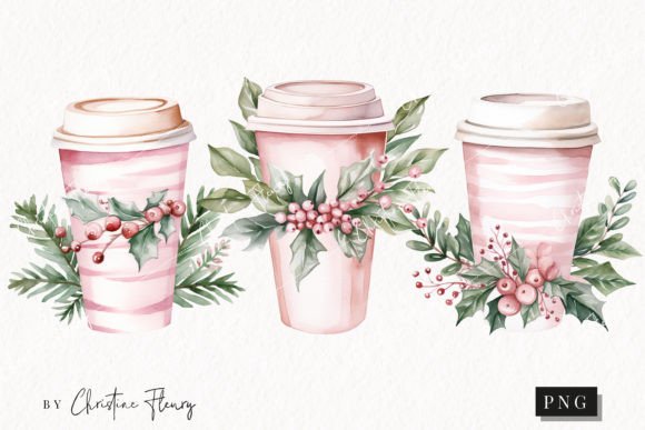 Watercolor Pink Coffee Tumbler Clipart Illustrations