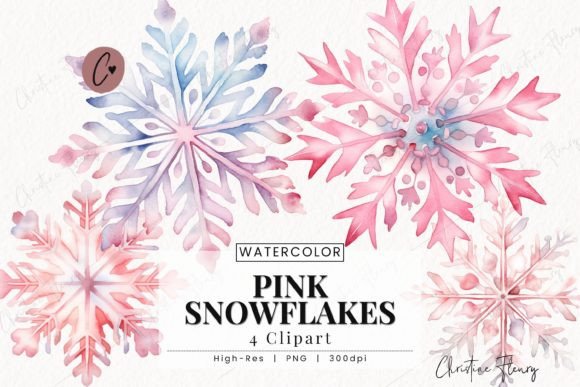Watercolor Pink Snowflakes Clipart: Illustrations Review