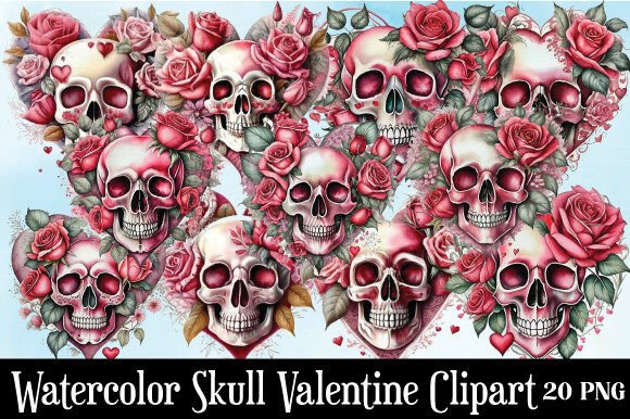 Watercolor Skull Valentine Clipart: Illustrations for Crafters