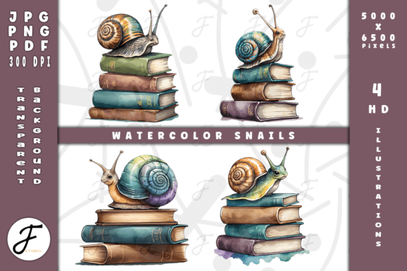 Watercolor Snails Books: Illustrations for Digital Products