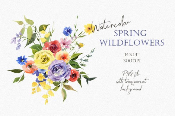 Watercolor Spring Wildflowers Bouquet Illustrations
