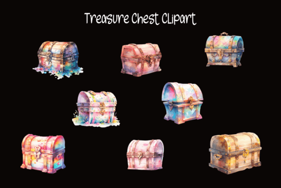 Watercolor Treasure Chests Clipart in Illustrations
