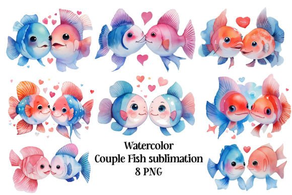 Watercolor Valentine Couple Fish PNG Review