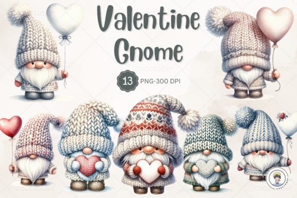 Watercolor Valentine Love Gnome Clipart Illustrations