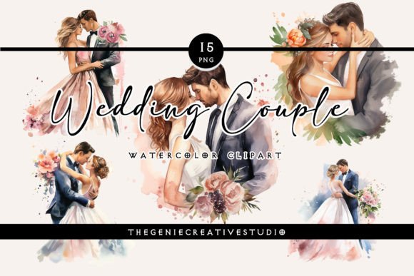 Watercolor Wedding Couple PNG Clipart Illustrations