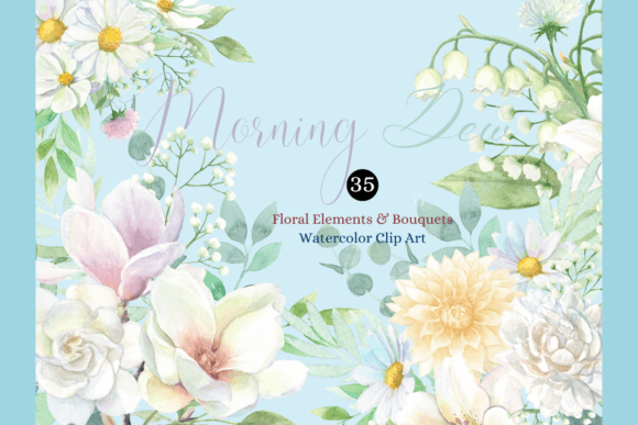 Watercolor White Floral Elements Clipart for Illustrations