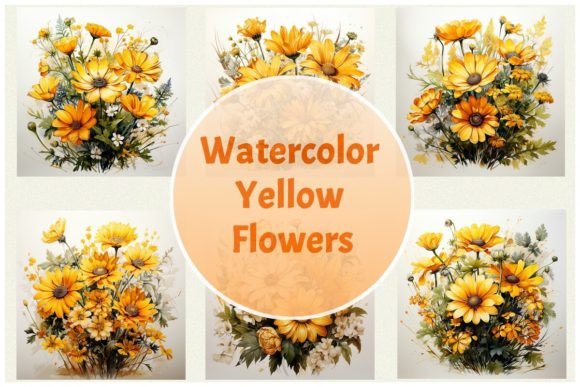 Watercolor Yellow Flowers Illustrations for Digital Sales