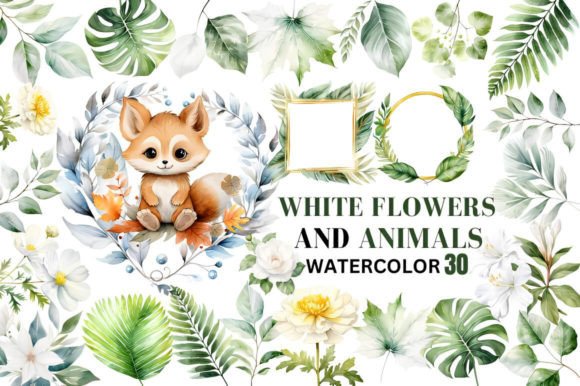 White Flowers and Animals Watercolor Illustrations Review